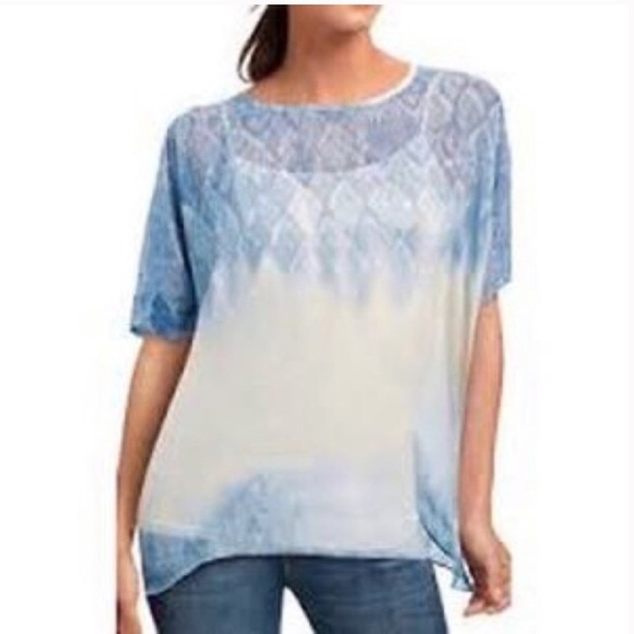 CAbi 781 Fade Out Sheer Blue & White Blouse Size Small - Picture 2 of 8